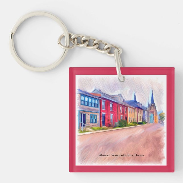 Abstract Watercolor Row Houses Key Ring (Front)