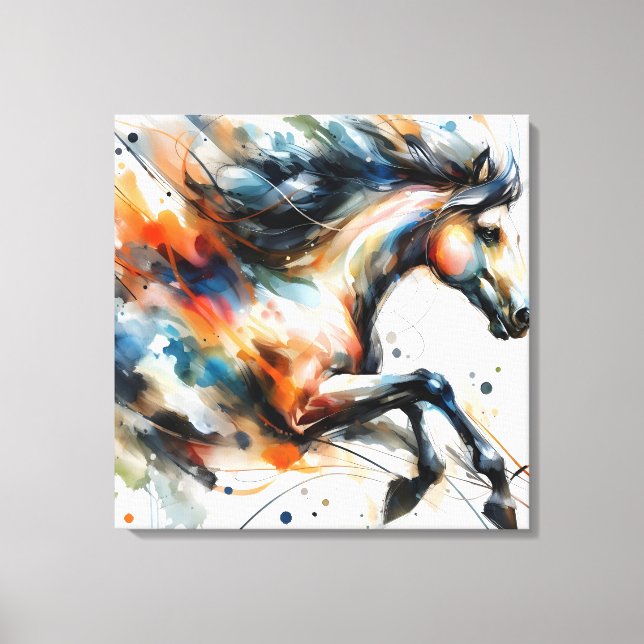 Abstract Watercolor Running Horse Canvas Print (Front)