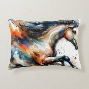 Abstract Watercolor Running Horse Decorative Cushion