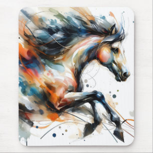Abstract Watercolor Running Horse Mouse Pad