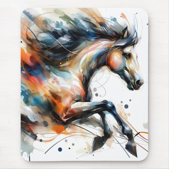 Abstract Watercolor Running Horse Mouse Pad (Front)