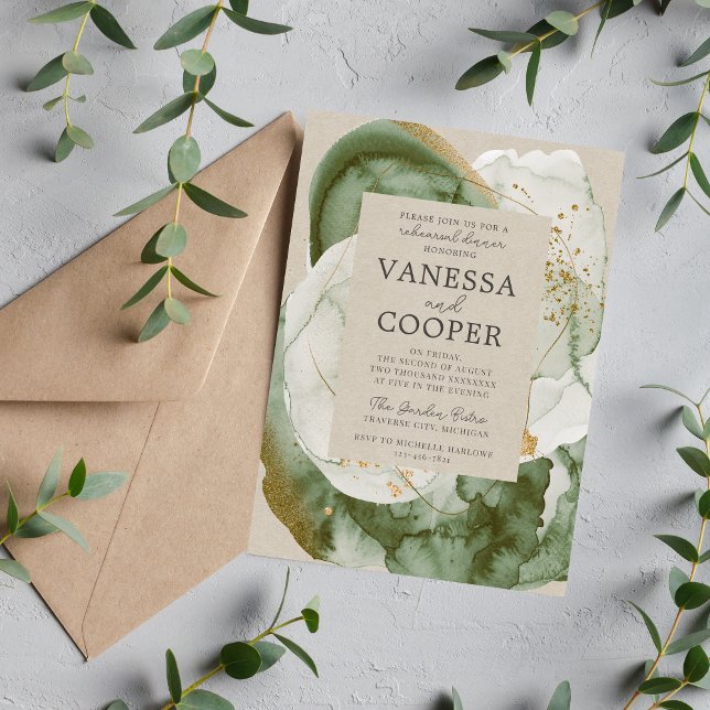 Abstract Watercolor Sage Green Rehearsal Dinner Invitation (Creator Uploaded)