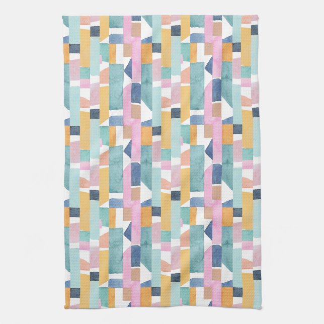 Abstract Watercolor Shape Pattern Tea Towel (Vertical)