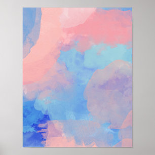 Abstract Watercolor Shapes in Blue and Blush Poster