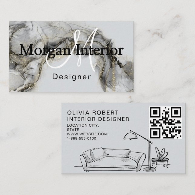 Abstract Watercolor Shapes Interior Designer  Business Card (Front/Back)