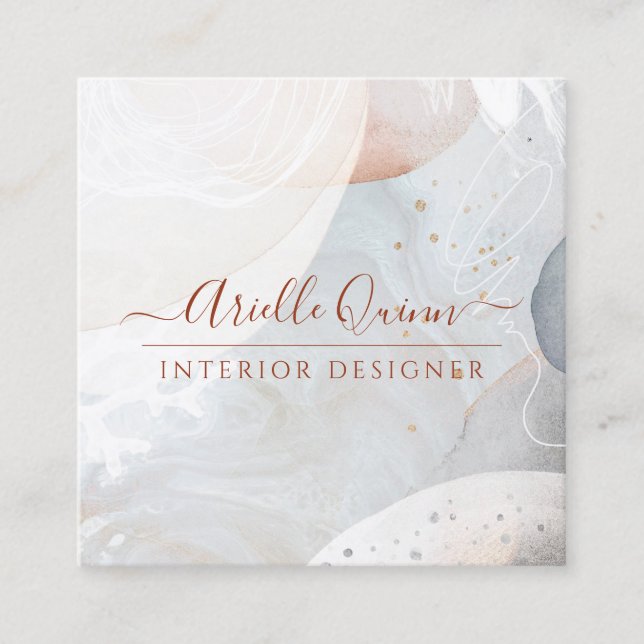 Abstract Watercolor Shapes Interior Designer Square Business Card (Front)