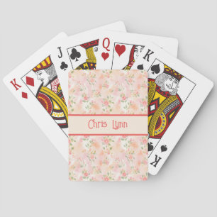 Abstract Watercolor Small Peach Pink Flowers Playing Cards