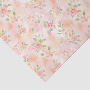 Abstract Watercolor Small Peach Pink Flowers Tissue Paper