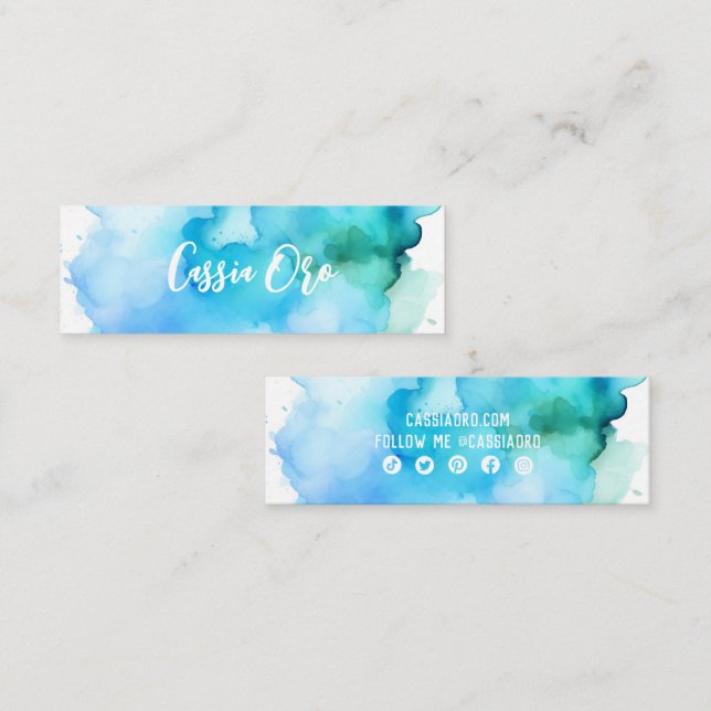 Abstract Watercolor Splash Custom Social Media Mini Business Card (Front/Back)