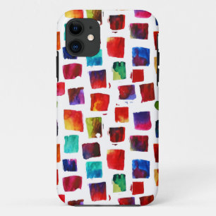 Abstract watercolor squares geometric pattern iPhone 11 case