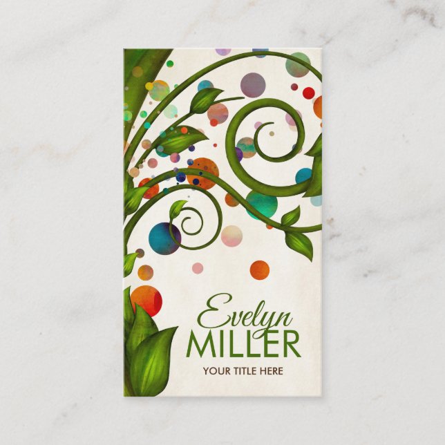 Abstract Watercolor swirl branch Business Card (Front)