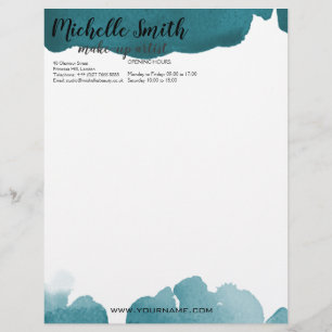 Abstract watercolor teal colour splash brush strok custom letterhead