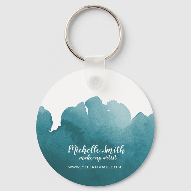 Abstract watercolor teal colour splash brush strok key ring (Front)