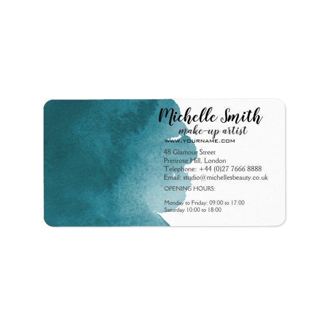 Abstract watercolor teal colour splash brush strok label (Front)