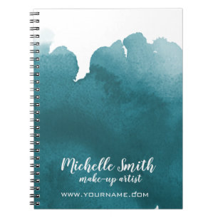 Abstract watercolor teal colour splash brush strok notebook