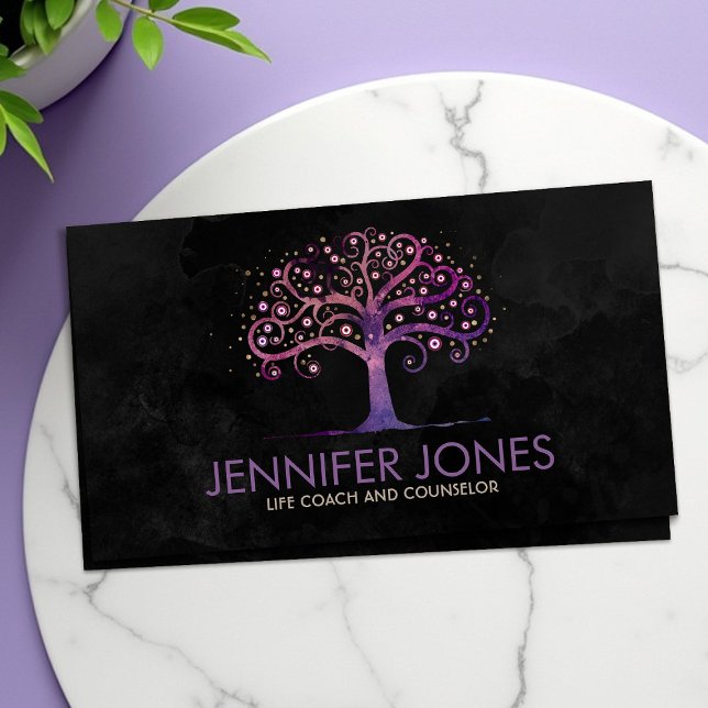 Abstract Watercolor Tree Violet Purple Business Card (Creator Uploaded)