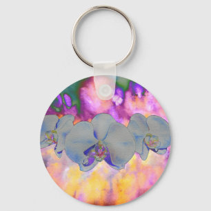 Abstract watercolor tropical floral orchids Key Ring
