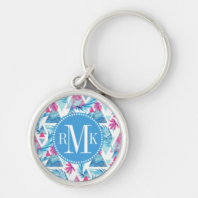 Abstract Watercolor Tropical Leaf Pattern Key Ring (Front)