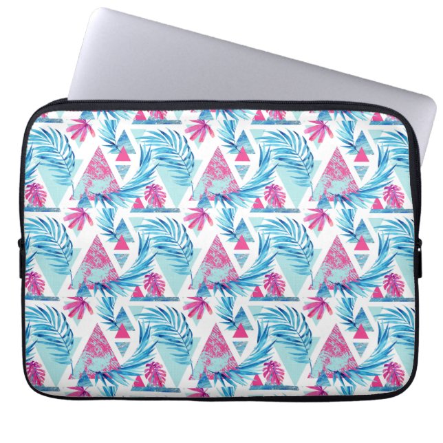 Abstract Watercolor Tropical Leaf Pattern Laptop Sleeve (Front)