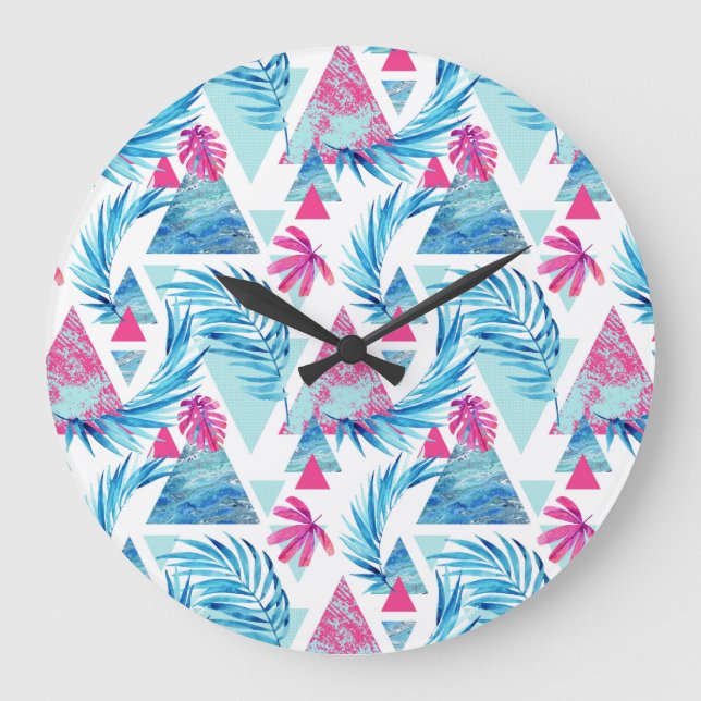Abstract Watercolor Tropical Leaf Pattern Large Clock (Front)