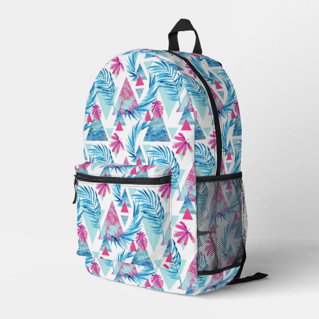 Abstract Watercolor Tropical Leaf Pattern Printed Backpack (Back Corner Right)