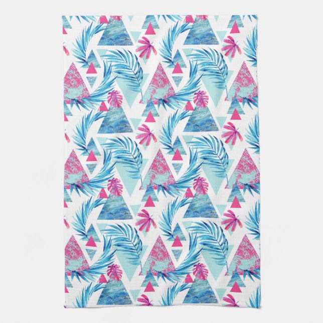 Abstract Watercolor Tropical Leaf Pattern Tea Towel (Vertical)