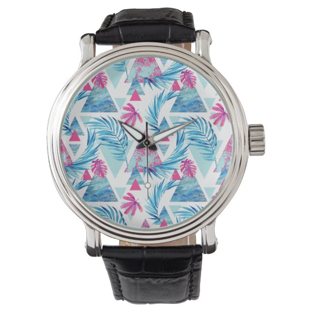 Abstract Watercolor Tropical Leaf Pattern Watch (Front)