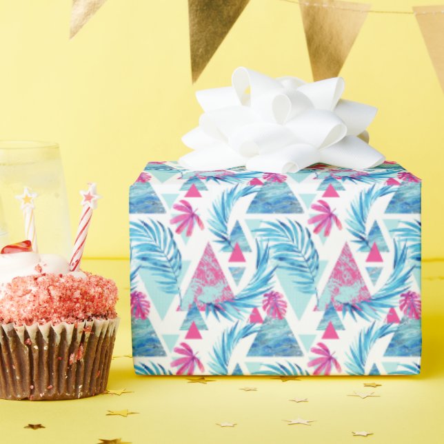 Abstract Watercolor Tropical Leaf Pattern Wrapping Paper (Birthday Party)