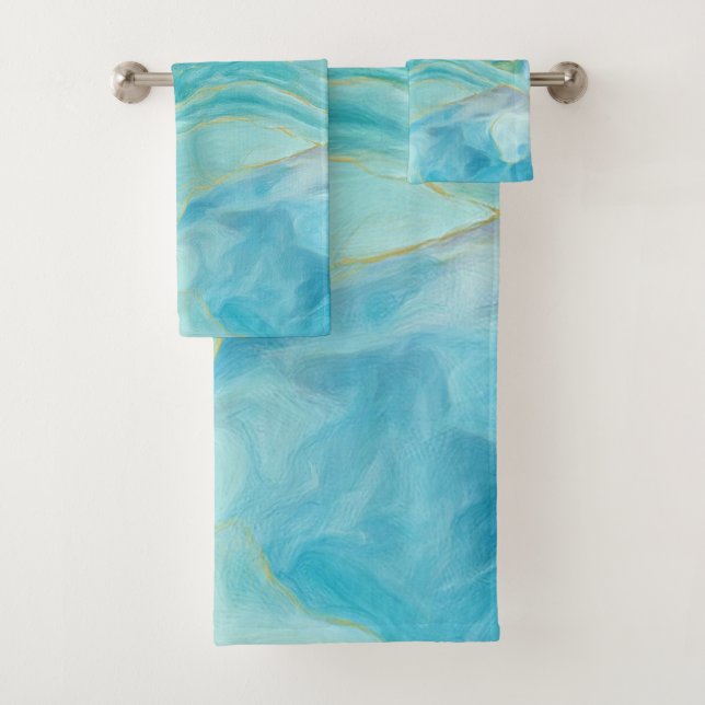 Abstract Watercolor Turquoise Gemstone Beach Bath Towel Set (Insitu)