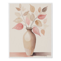 Abstract Watercolor Vase with Leaves Painting Desi