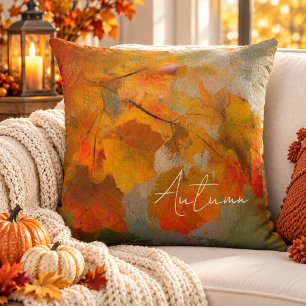 Abstract Watercolor Warm Autumn Leaves Cushion