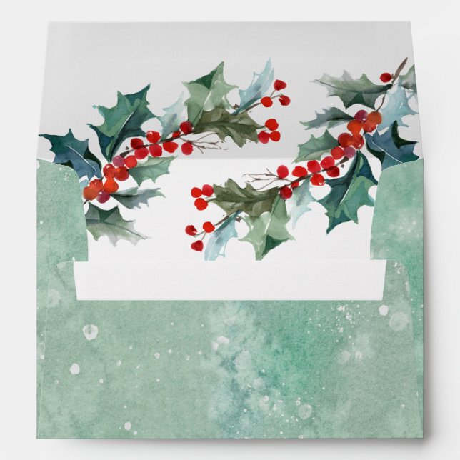 Abstract Watercolor Wash and Holly Branches Envelopes (Back (Bottom))