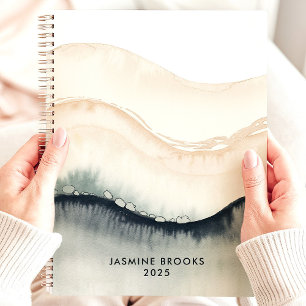 Abstract Watercolor Waves 2025 Custom Name Planner
