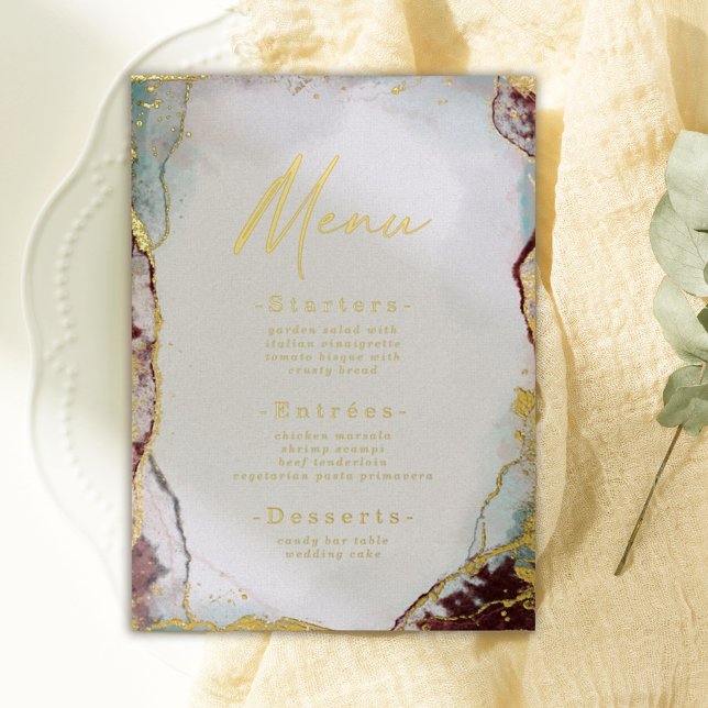 Abstract Watercolor Wine Wedding Menu Real Gold (Creator Uploaded)
