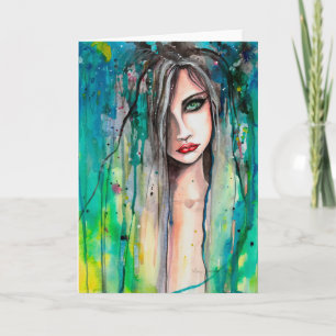 Abstract Watercolor Woman Portrait Fantasy Art Card