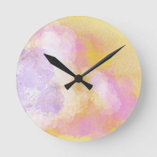 Abstract Watercolors - Orange Background Round Clock