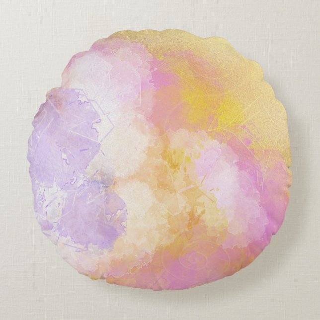 Abstract Watercolors - Orange Background Round Cushion (Front)