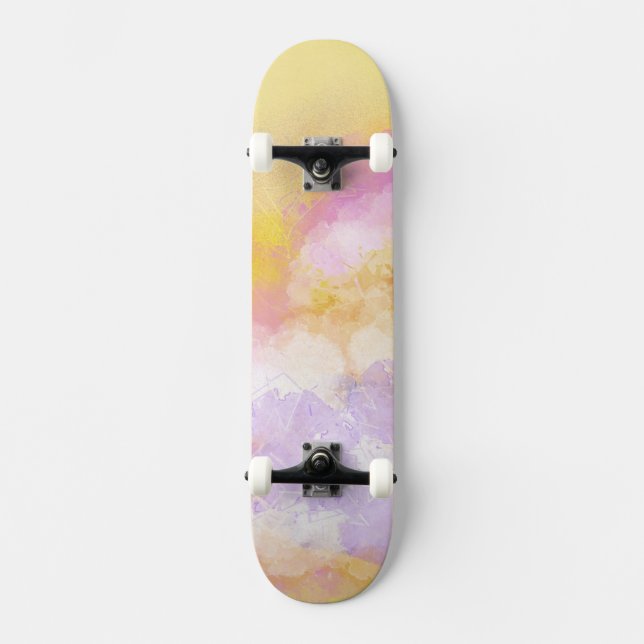 Abstract Watercolors - Orange Background Skateboard (Front)