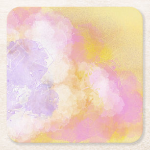 Abstract Watercolors - Orange Background Square Paper Coaster