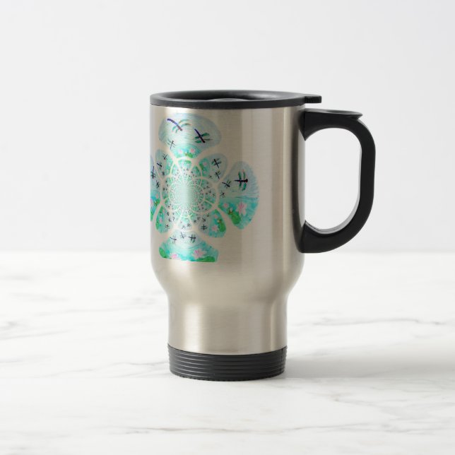 Abstract Waterlily Pond Dragonfly Travel Mug (Right)
