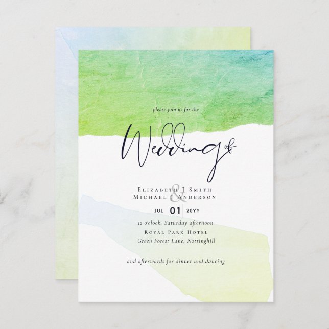 Abstract Watery Hue Wedding Invite Low Cost Budget (Front/Back)