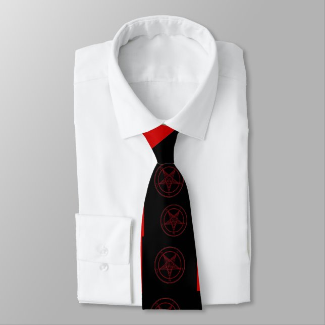 Abstract Wave Baphomet Neck Tie {Red} (Tied)