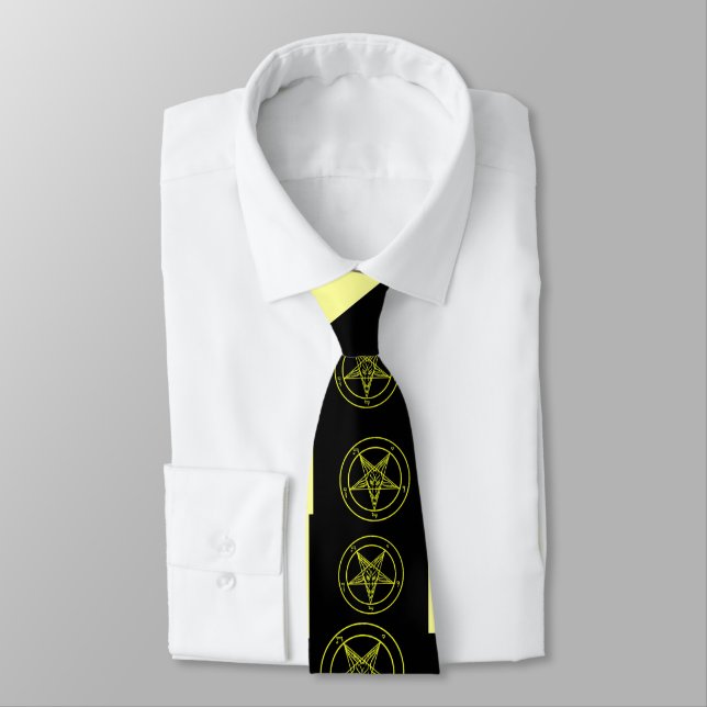 Abstract Wave Baphomet Neck Tie {Yellow} (Tied)