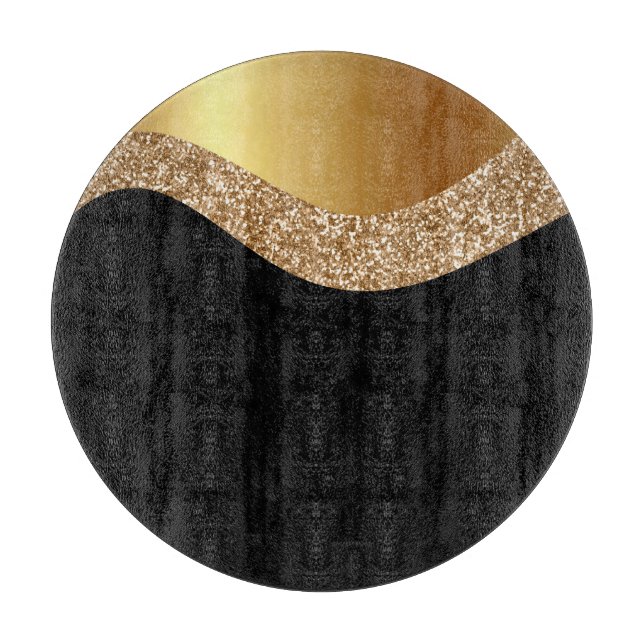 ABSTRACT WAVE BLACK GOLD TRAY CUTTING BOARD (Front)