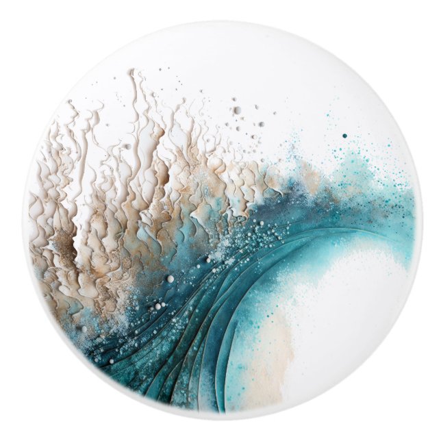 Abstract Wave Painting Ceramic Knob (Front)