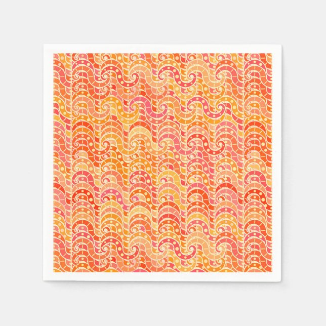 Abstract wave pattern - orange, coral and gold napkin (Front)