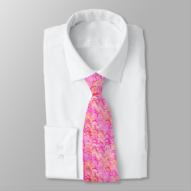 Abstract wave pattern - pink, orange and fuchsia tie (Tied)