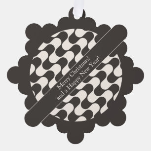 Abstract Waves Black and White with Text Tree Decoration Card