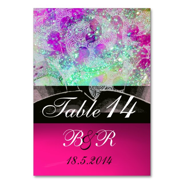 ABSTRACT WAVES Blue,Purple Pink Wedding Monogram Table Number (Back)