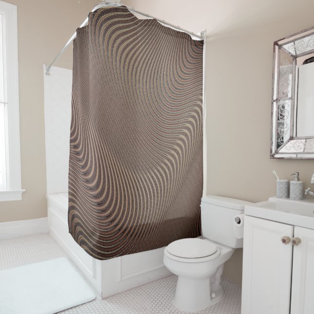 Abstract Waves Dark Brown Shower Curtain (In Situ)